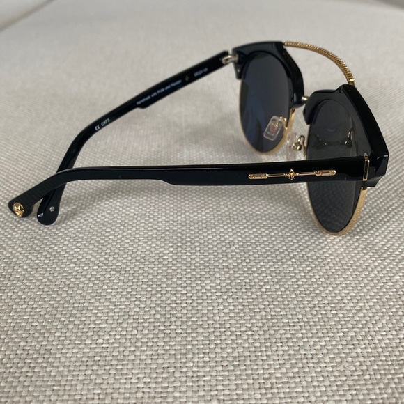 Philippe Plein Horn Rim Double Bridge Black & Gold Framed Sunglasses Unisex - Picture 5 of 16